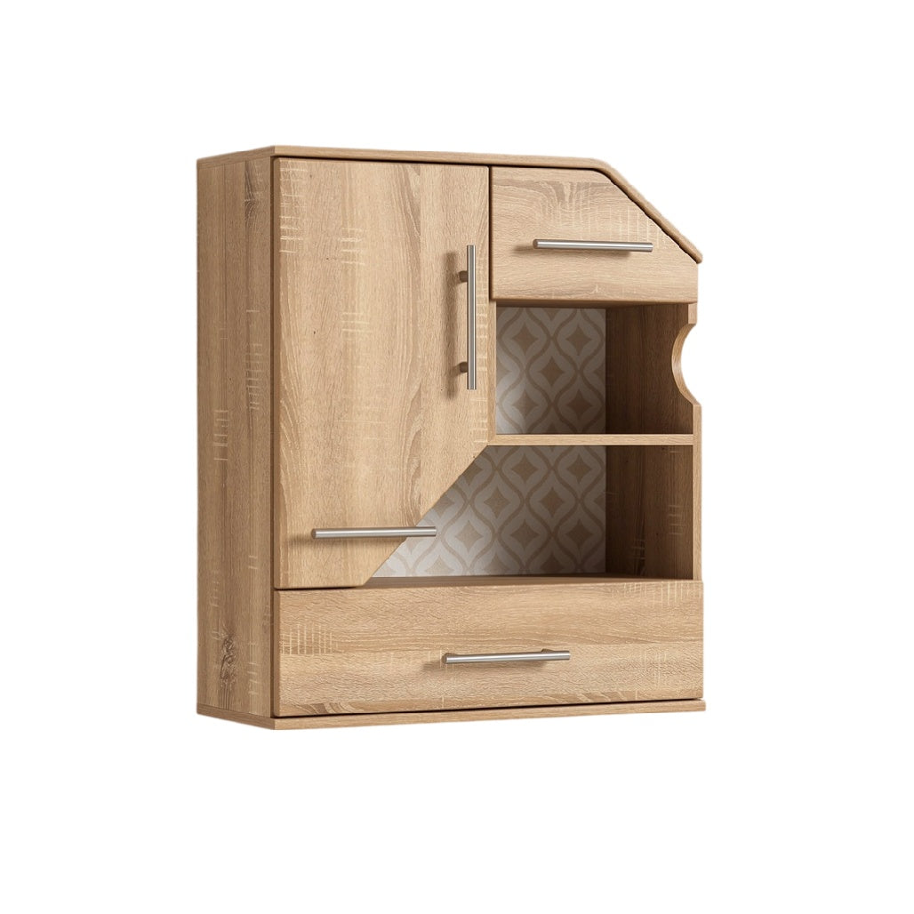 Meuble de rangement en bois avec tiroirs et étagères