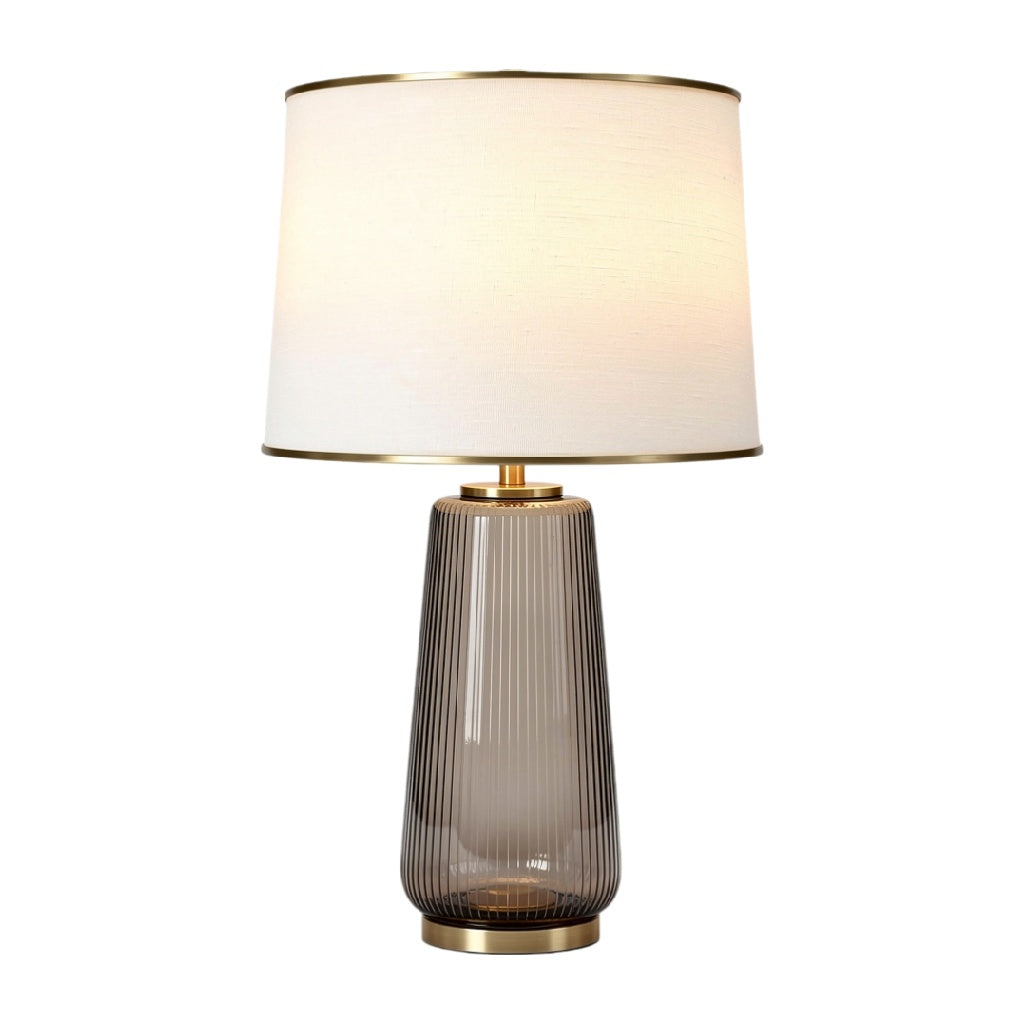 Lampe de table en verre strié, abat-jour blanc, design moderne