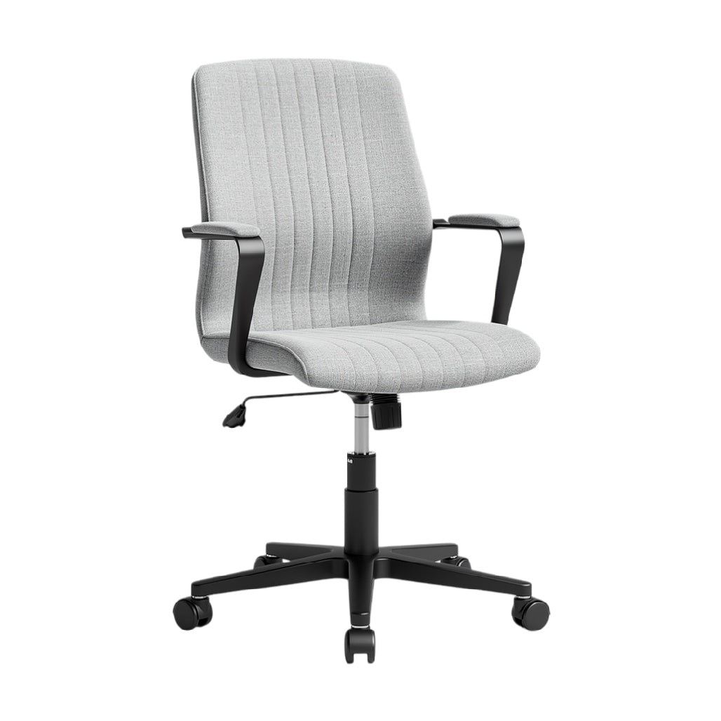 Fauteuil de bureau ergonomique à roulettes - Tissu gris, réglable en hauteur